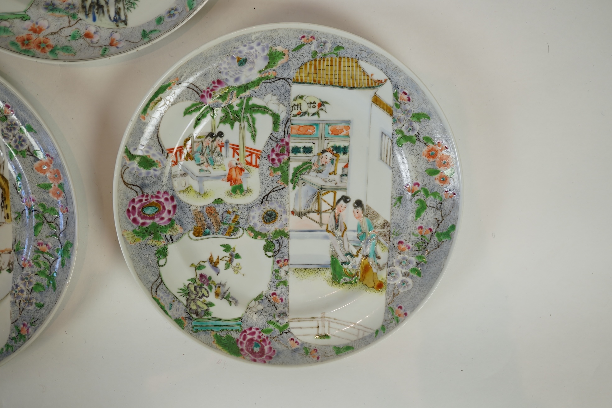 Three Chinese enamelled porcelain plates, mid 19th century